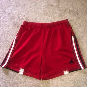 Red Adidas soccer shorts